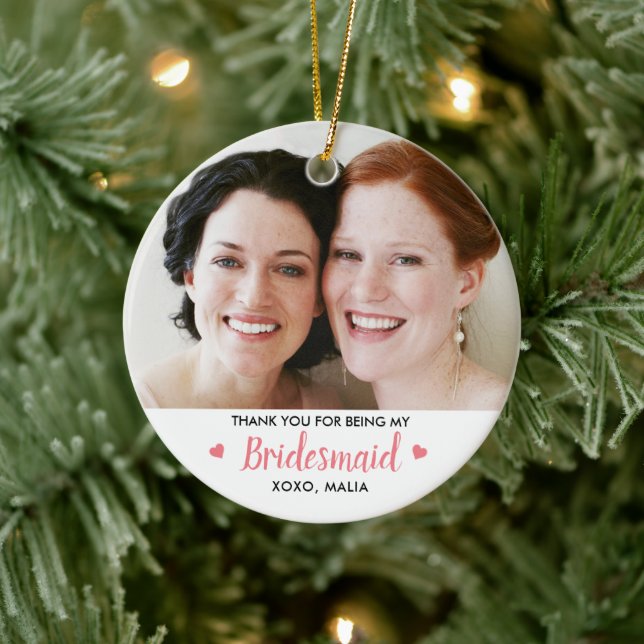 Modernes Bridesmaid-Foto Personalisiert Keramik Ornament (Baum)