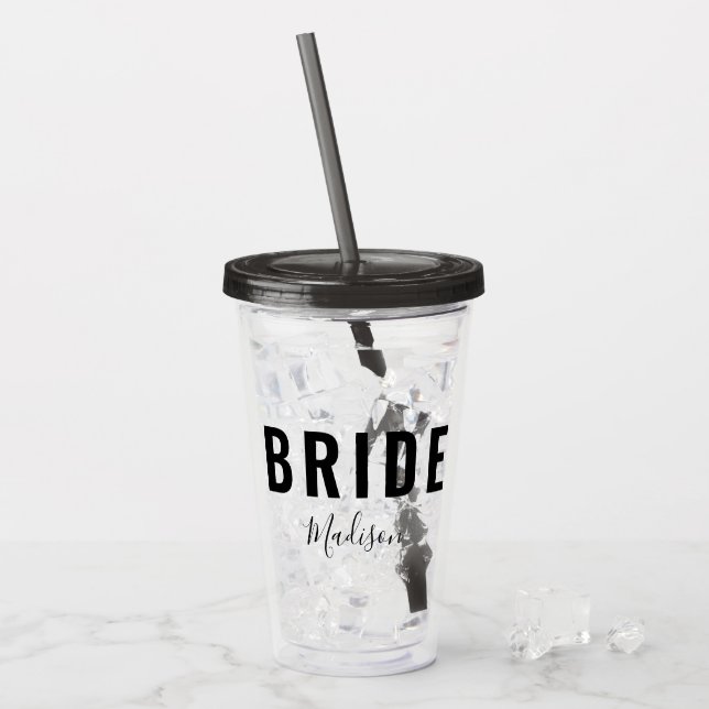 Modernes Bridge Black Script Handwriting Personali Acryltrinkbecher (Vorderseite Ice)