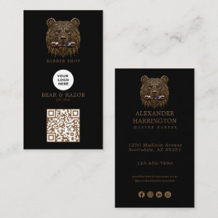 Modernes Bronze-Bär-Friseur-Shop-Logo-Qr-Code Visitenkarte