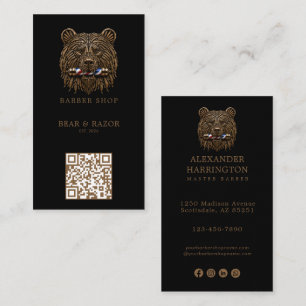 Modernes Bronze-Bär-Friseursalon-Logo Qr-Code Visitenkarte
