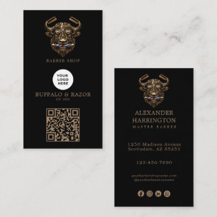 Modernes Bronze-Buffalo-Friseur-Shop-Logo-Qr-Code Visitenkarte