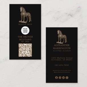 Modernes Bronze-Mustang-Friseurstudio-Logo-Qr-Code Visitenkarte