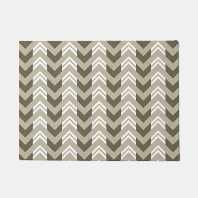 Modernes Brown, Beige, weißes Zickzack Muster Fußmatte (Vorderseite)