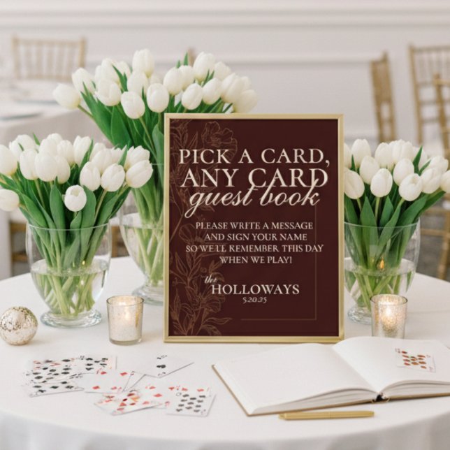 Modernes Brown Playing Card Wedding Guest Book Poster (Invite guests to leave a little love in a fun and memorable way!)