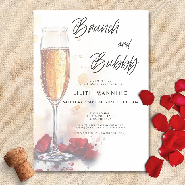 Modernes Brunch & Bubbly Brautparty Einladung (Modern Brunch & Bubbly Watercolor Bridal Shower Invitation)