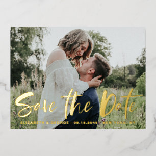 Modernes Brush Hand Letter Foto Save the Date Folie Einladungspostkarte