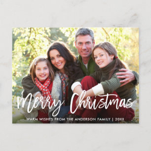 Modernes Brush Script Family Foto Frohe Weihnachte Postkarte