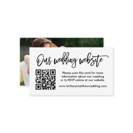 Modernes Brush Script Wedding Website QR Foto Begleitkarte