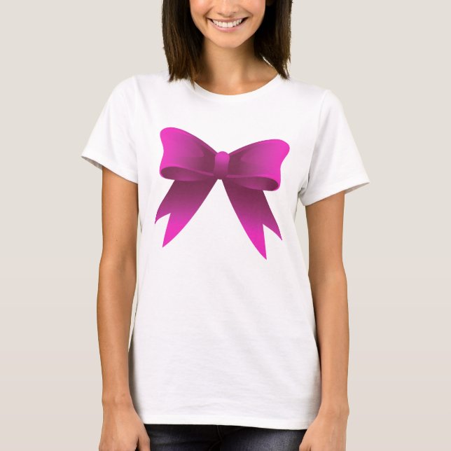 Modernes Brustkrebs-Bewusstsein Hübsch Pink Bow T-Shirt (Vorderseite)