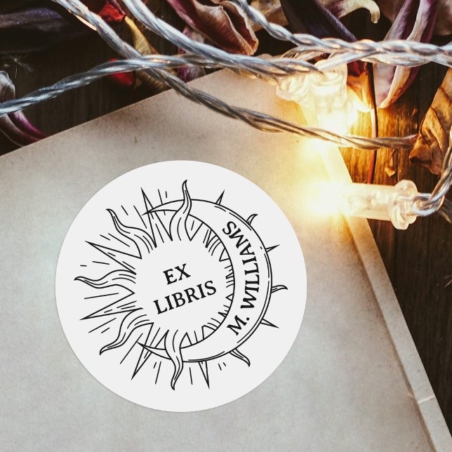 Modernes Buchpapier für Sun & Moon Personal Librar Runder Aufkleber (Von Creator hochgeladen)