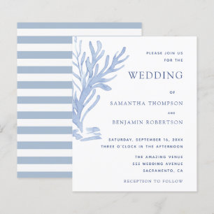 Modernes Budget Beach Hochzeit Einladung Blue Whit