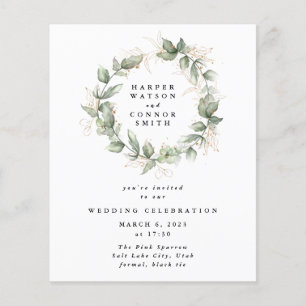 Modernes Budget Gold Eukalyptus Wreath Wedding Flyer