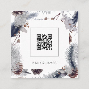 Modernes Budget QR Code Winter Hochzeitseinladung Quadratische Visitenkarte
