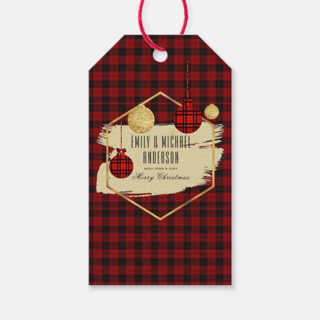 Modernes Buffalo Kariert Gold Geometric Personalis Geschenkanhänger (Vorderseite)