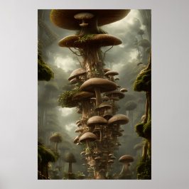 Modernes, buntes Pilzhaus surreal Poster