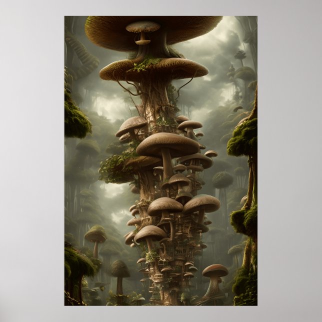 Modernes, buntes Pilzhaus surreal Poster (Vorne)