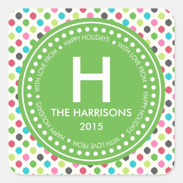 Modernes buntes Weihnachtspersonalisierte Quadratischer Aufkleber (Vorderseite)