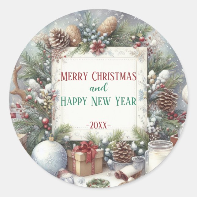 Modernes, buntes Weihnachtsthema Runder Aufkleber (Vorderseite)