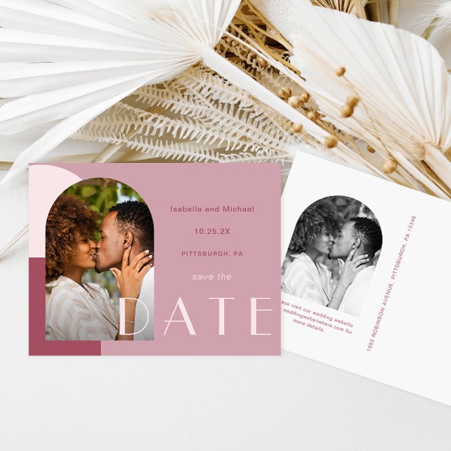 Modernes Burgund Arch Foto Hochzeit retten das Dat Postkarte (Von Creator hochgeladen)