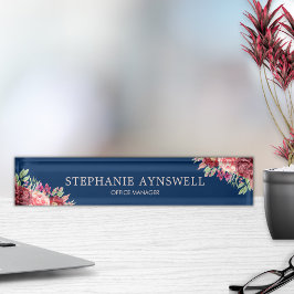 Modernes Burgund Blush Bloral Navy Blue Watercolor Namensplakette
