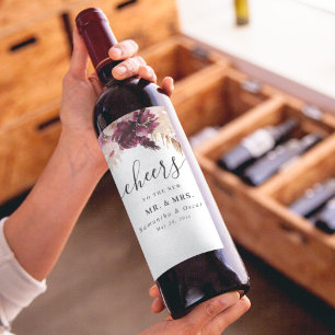 Modernes Burgund Blush Pink Floral Weinetikett