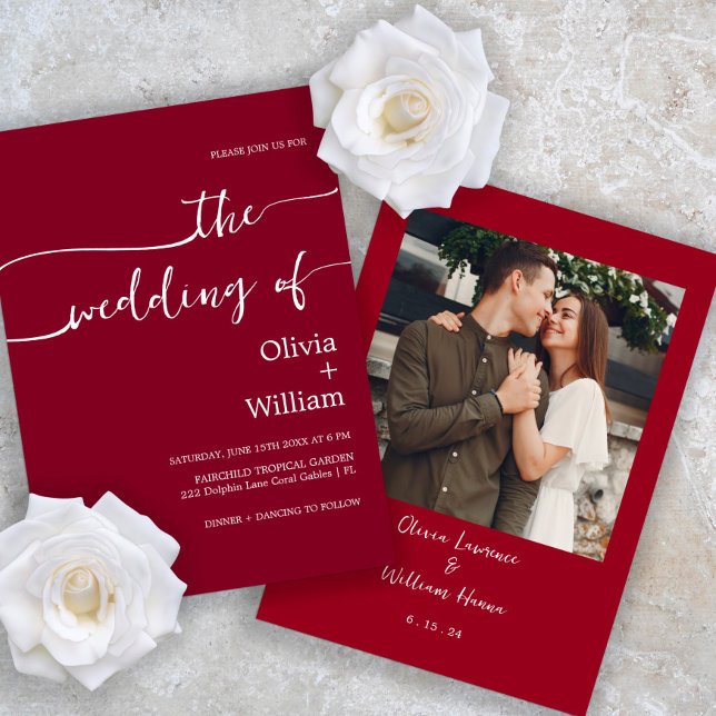 Modernes Burgund-Foto - Einladung zur Hochzeit (Von Creator hochgeladen)