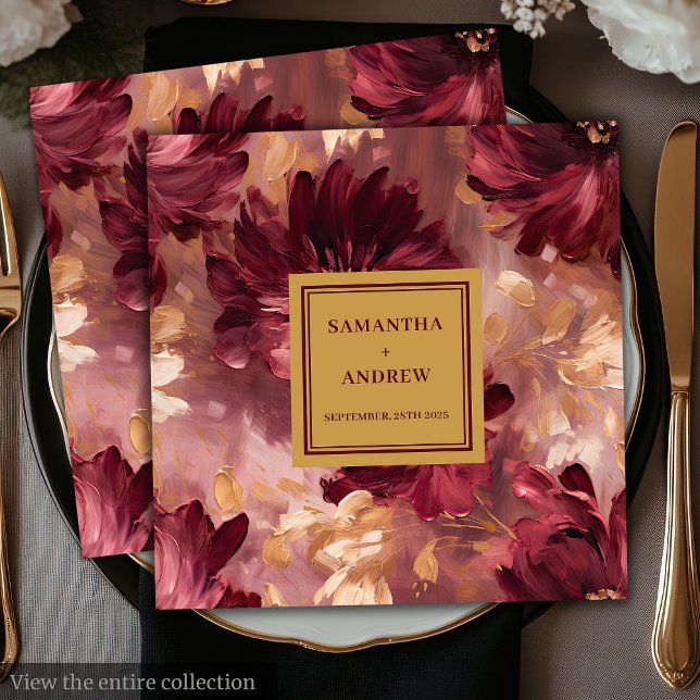 Modernes Burgund Gold Blush Hochzeitspapier Napkin Serviette (Modern Burgundy Gold Blush Wedding Paper Napkins)