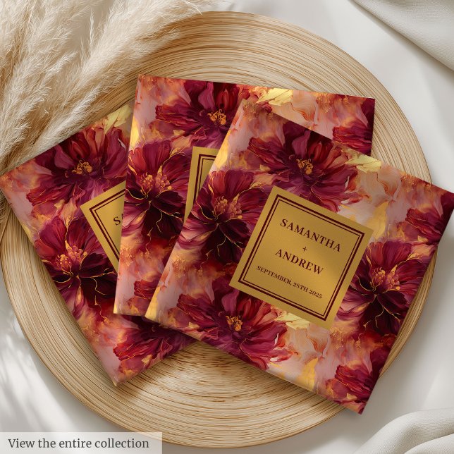 Modernes Burgund Gold Hochzeitsessen in Neapel Serviette (Modern Burgundy Gold Wedding Dinner Napkins)