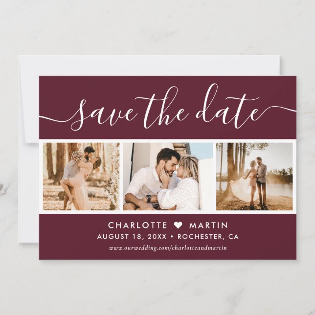 Modernes Burgund Hochzeit im Herbst 4 Foto Save The Date (Vorderseite)