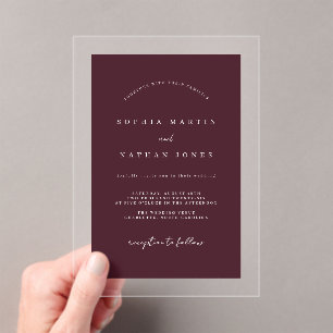 Modernes Burgund klare Minimalistische Hochzeit Acryleinladungen