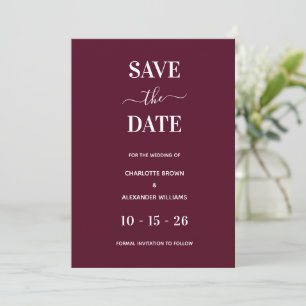 Modernes Burgund-Minimal retten den Termin Save The Date