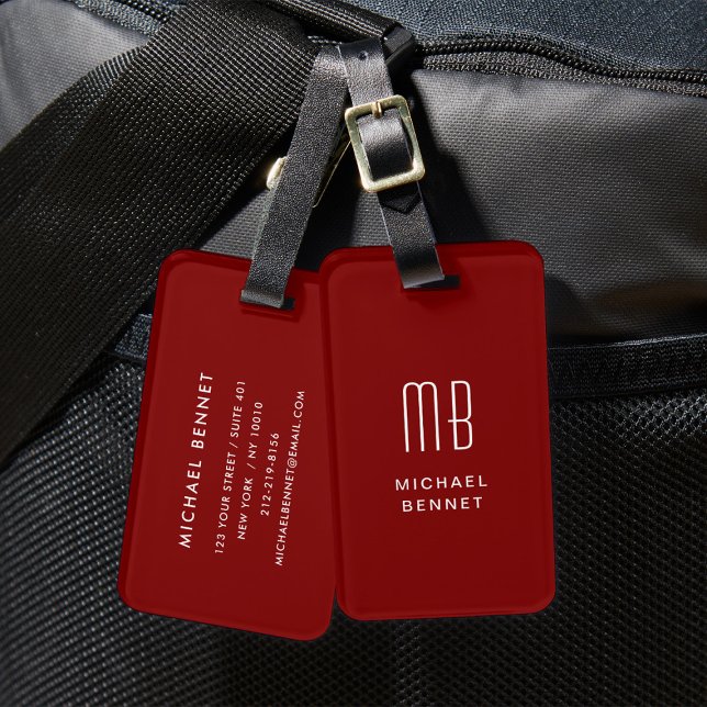 Modernes Burgund Mit Monogramm Gepäckanhänger (Modern Red Monogrammed Luggage Tag)