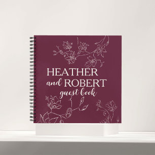 Modernes Burgund Personalisiert Floral Boho Weddin Notizbuch