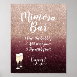 Modernes Burgund Rose Gold Glitzer Mimosa Bar Sign Poster