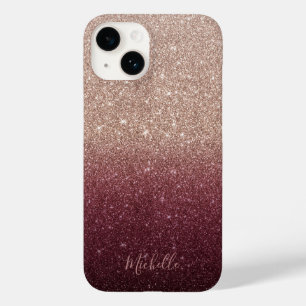 Modernes Burgund & Rose Gold Glitzer Ombre Case-Mate iPhone 14 Hülle