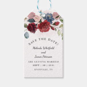 Modernes Burgund Rustikal Floral Save the Date Geschenkanhänger