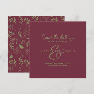 Modernes Burgund und grüne Hochzeiten retten das D Save The Date