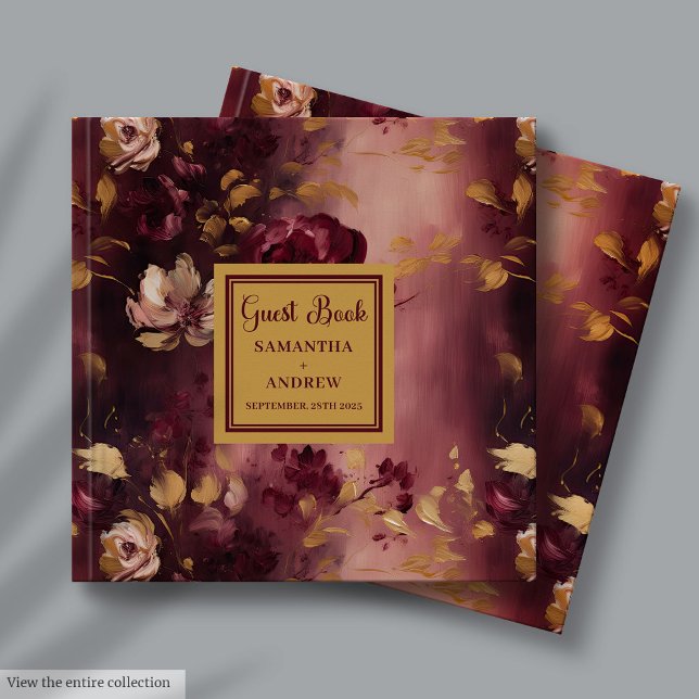 Modernes Burgundy Blush Gold Boho Wedding Gästebuc Gästebuch (Modern Burgundy Blush Gold Boho Wedding Guest Book)