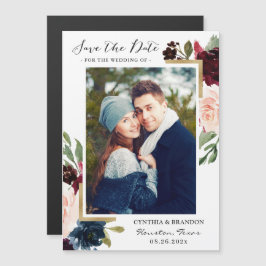 Modernes Burgundy Blush Save the Date Foto Magnet