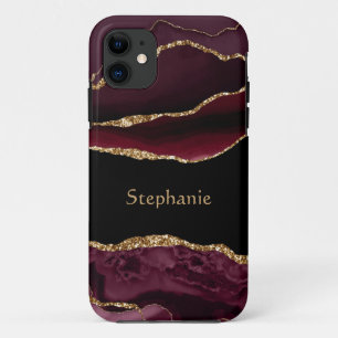 Modernes Burgundy Gold Agate Crystal personalisier Case-Mate iPhone Hülle