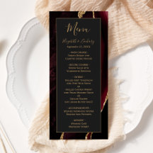 Modernes Burgundy Gold Agate Dark Wedding Menu