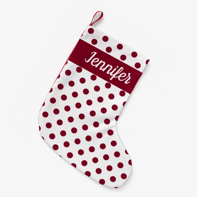 Modernes Burgundy Polka Dots Muster Kleiner Weihnachtsstrumpf (Vorderansicht (hängend))