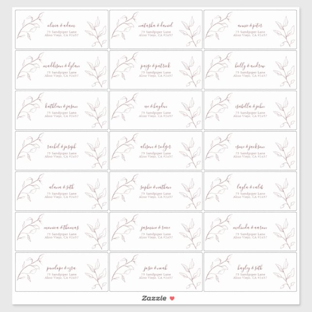 Modernes Burgundy Script Botanische Gastadresse Aufkleber (Blatt)