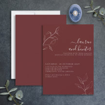 Modernes Burgundy Script Botanische Hochzeit Invit