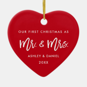 Modernes Bürsten-Skript-Rot-erster Weihnachtsherr Keramik Ornament