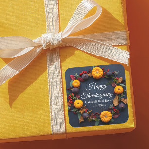 Modernes Business Happy Thanksgiving Wreath Party Quadratischer Aufkleber