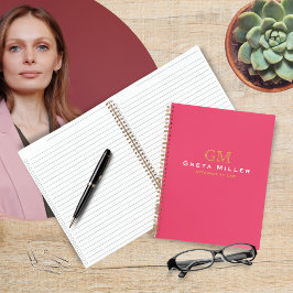 Modernes Business Hot Pink Gold Monogram Notebook Notizbuch