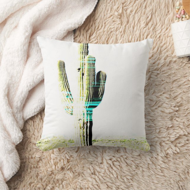 Modernes Cactus Foto Art Desert Green Blue Kissen (Decke)
