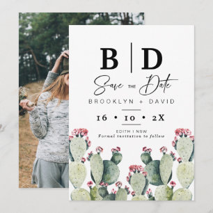 Modernes Cactus Foto Wedding Save the Date Card Einladung