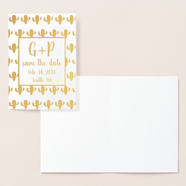 Modernes Cactus Illustration Pattern Save the Date Folienkarte (Anzeige)